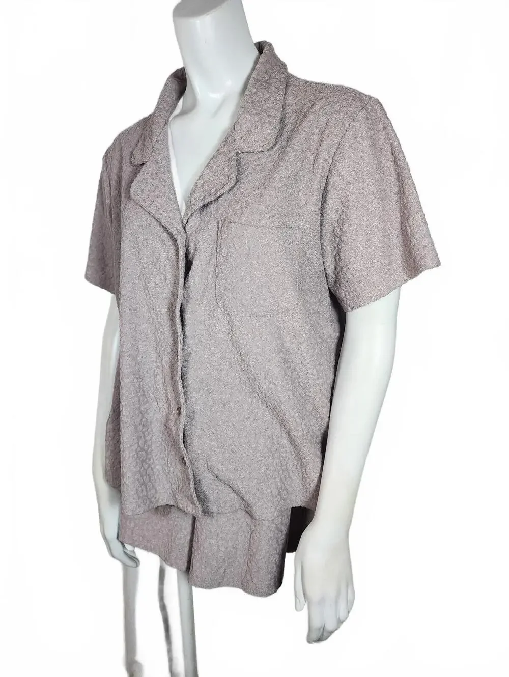 Como Sleep Women's Short Sleeve Pajama Set in Light Mauve Leopard, Size Large